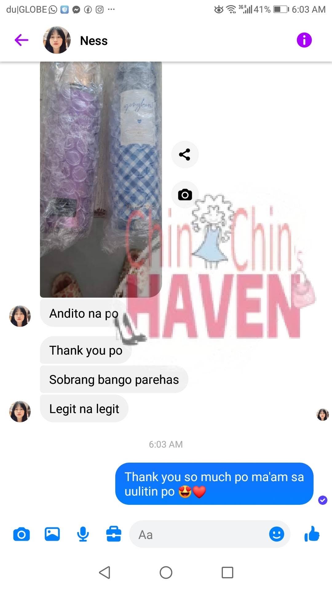 Customer feedback from Facebook Messenger (6 of 14)